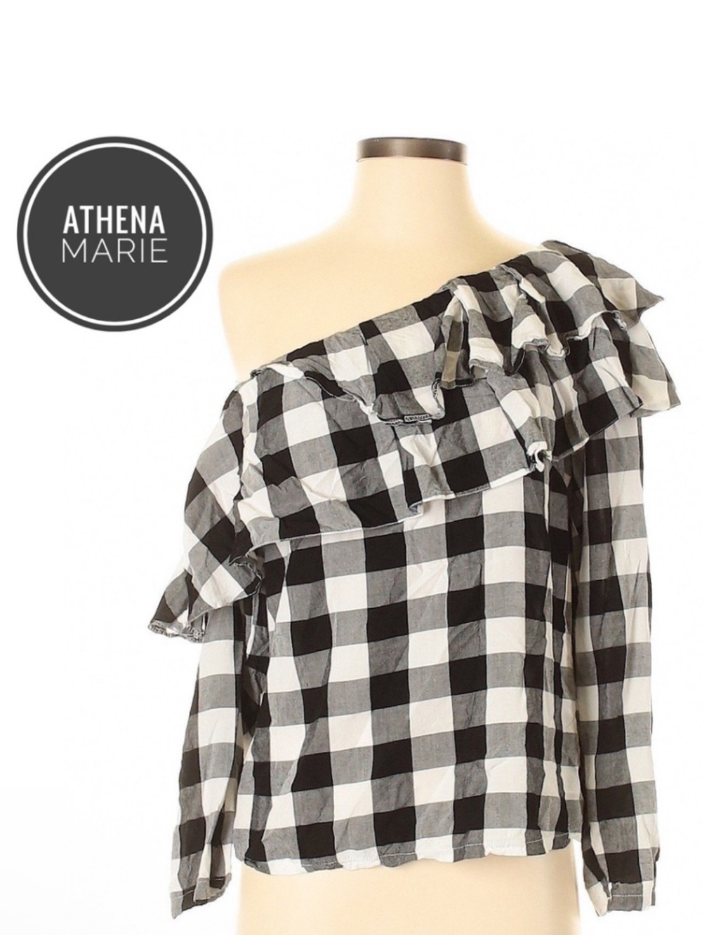 🆕 Athena Marie Slanted Off-the-Shoulder Gingham Ruffle Top